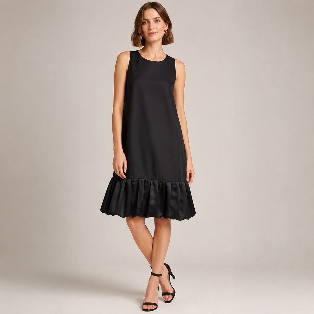Anthropologie LEIFSDOTTIR SZ 8 Black Sleeveless Dress With Pleated Bubble Hem